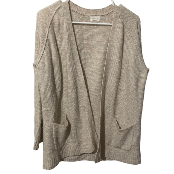 Caslon Off White Cream Waffle Knit Open Front Cardigan w/Pockets - Picture 1 of 4